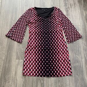 White House Black Market - Geometric Black and Pink Knee-Length Dress - Size S